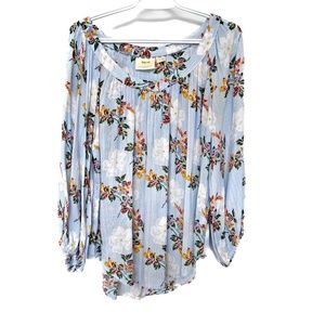 Maeve Floral Blouse in Light Blue and White